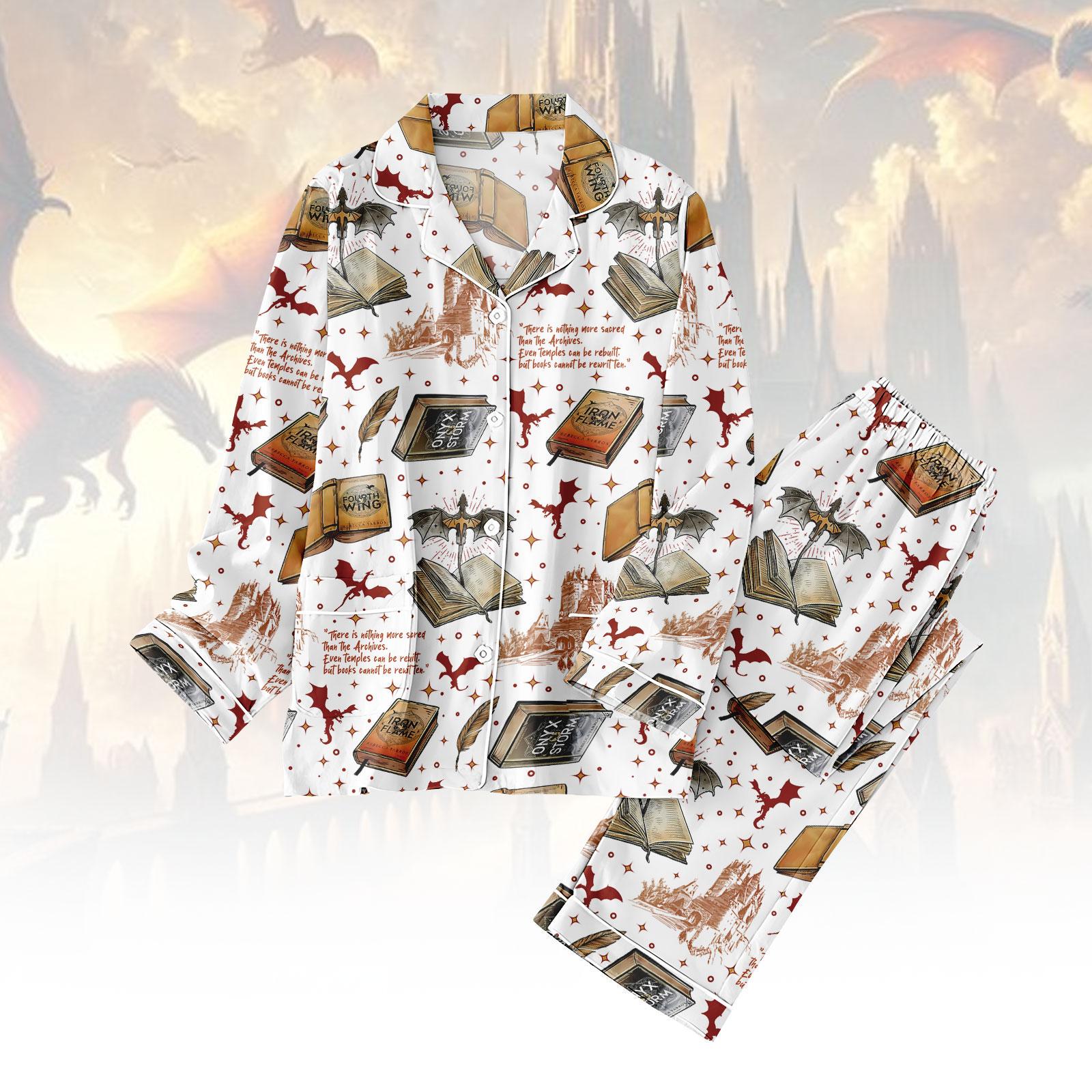 Discover Dragon Long Thick Pajama Set for Adults, Wizard Fantasy Flannel Pyjamas, Gift for Book Lover