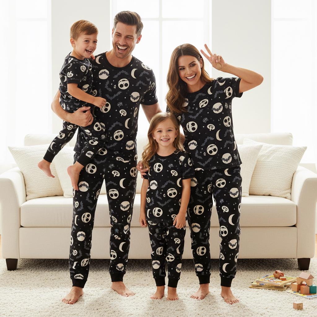 Discover Jack Sally Skeleton Xmas Pajama Set for Family, Spooky Holiday Sleepwear