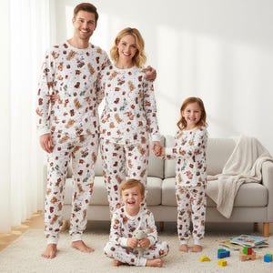 Pijamas navideñas familiares, pijama largo con diseño de cachorro, pijama festivo de manga larga, conjunto de pijama navideño, pijama familiar para regalar en Navidad