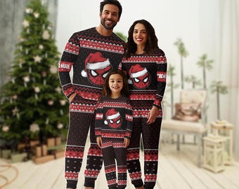 Spider-Man Family Pajamas Set, Santa Hat Spiderman Holiday Pajamas, Spider Matching Pajamas Set, Superhero Pajamas Pants, Xmas Gift