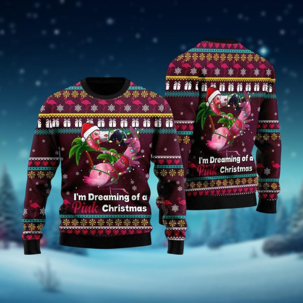Discover Christmas Flamingo Sweater, Flamingo Tropical Xmas Sweater, Santa Hat Flamingo Christmas Lights Shirt, Winter Gift, Holiday Sweater