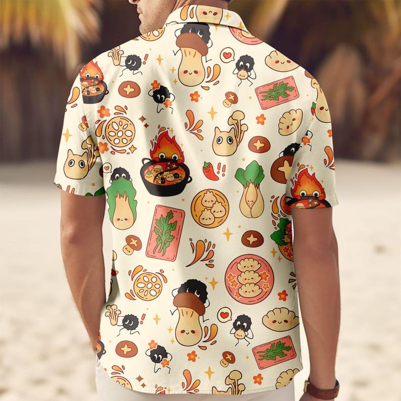 Studio Ghibli Hawaiian Shirt, Anime Button Shirt, Spirited Away Men Shorts, Howl Moving Beach Wear, Anime Cosplay Outfit