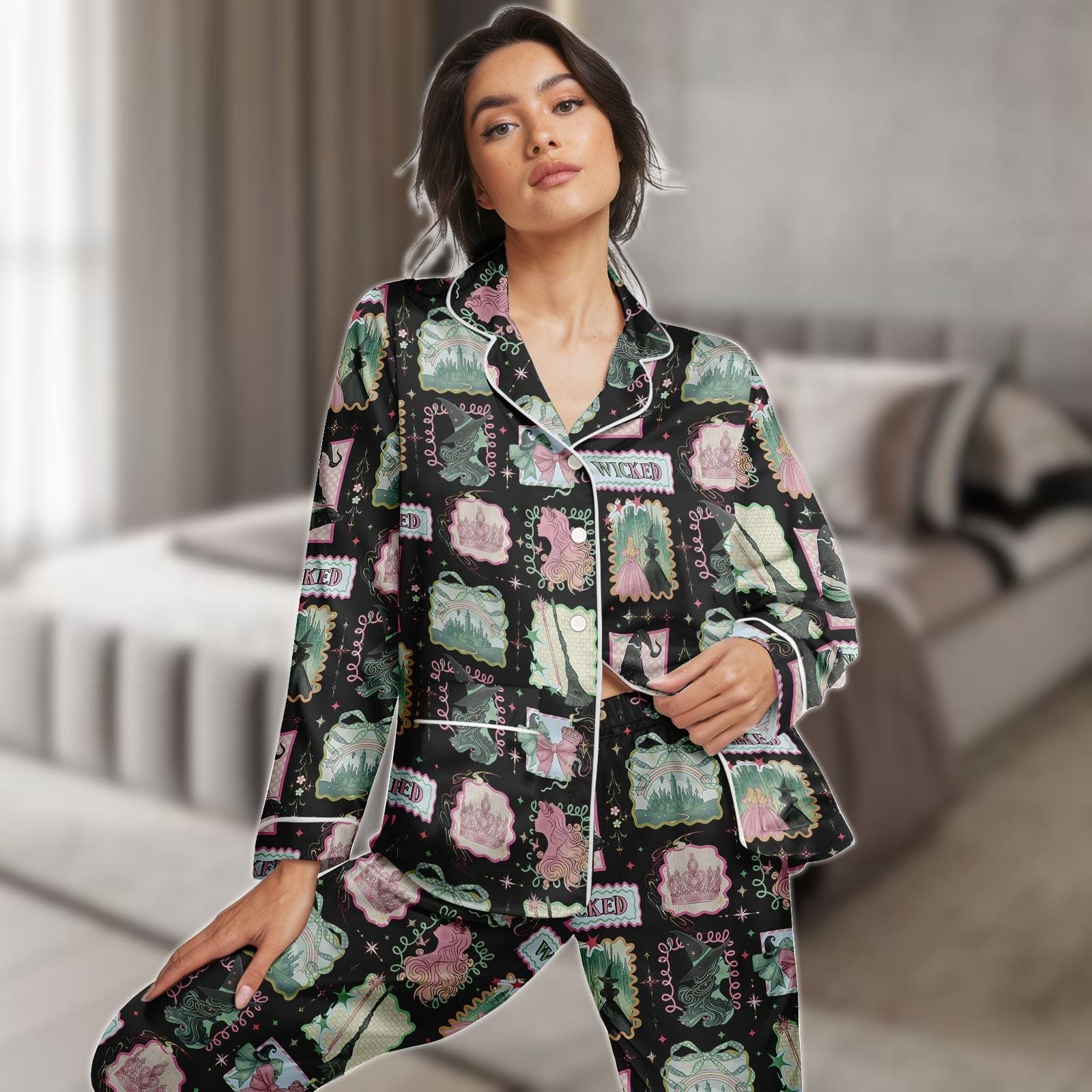 Discover Wizard Long PJs Set, Witch Pajamas Set, Wizard Oz Long Pajama Set, Women Pajamas, Gift For Her