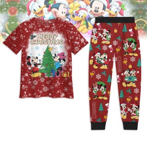 Christmas Mickey And Minnie Pjs, Disney Cartoon Movie Xmas Shirt, Mickey Mouse Pajamas Pants, Disneyland Xmas Pajamas, Santa Mickey Tee