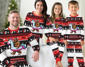 Weihnachten Bigfoot Familie Pyjamas Set, Sasquatch Passende Pyjamas, Weihnachtsbaum Shirt, Pyjamas für Party, Camping Liebhaber Urlaub Pjs
