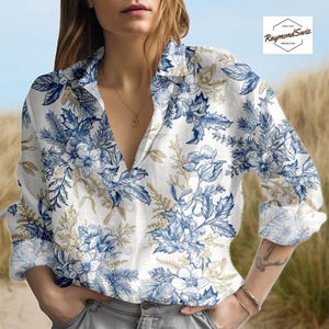 Boho Botanical Blouse, Floral Long Sleeve Blouse, Shirt For Summer, Gardening Shirt for Women, Gift for Her