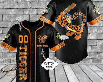 Halloween Tigger Baseball Jersey, Personalized Name Jersey Shirt, Winnie The Pooh Jersey Shirt, Movie Characters Jersey Outfit, 3D Jersey