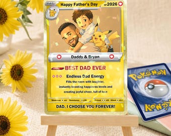 Custom Photo Pokemon Card, Personalized Pokemon Trading Card, Photo Anime Card, First Father’s Day Gift, Pikachu Lover Gift
