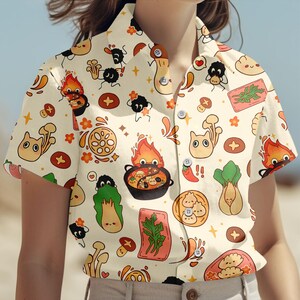 Studio Ghibli Hawaiian Shirt, Anime Button Shirt, Spirited Away Men Shorts, Howl Moving Beach Wear, Anime Cosplay Outfit