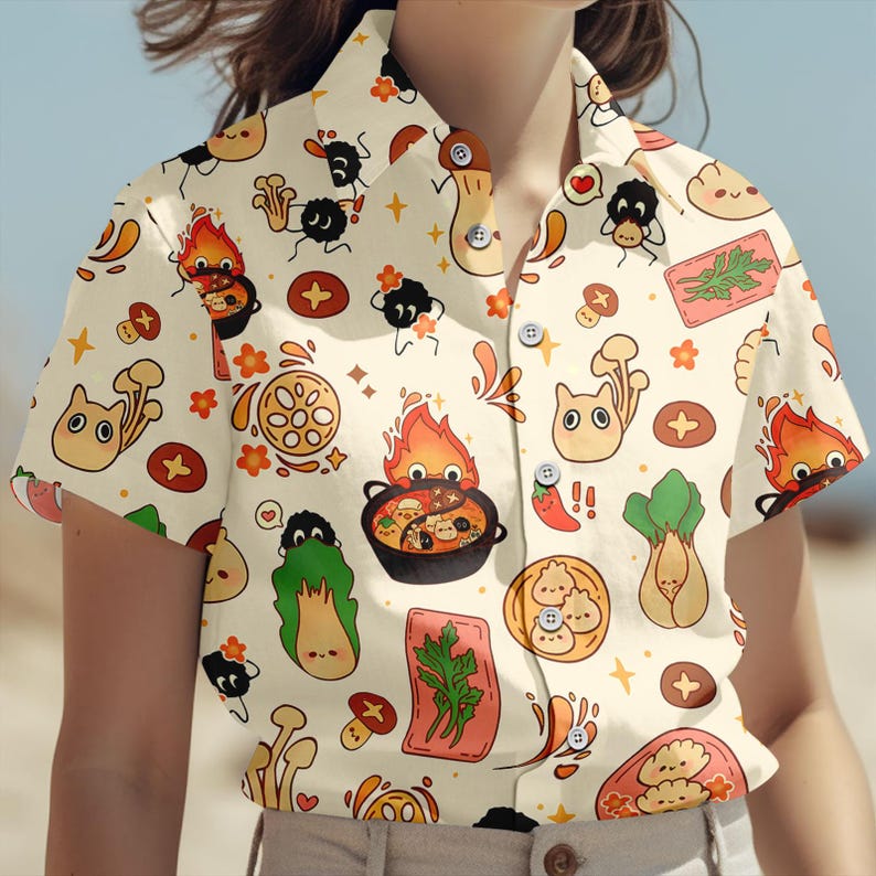 Studio Ghibli Hawaiian Shirt, Anime Button Shirt, Spirited Away Men Shorts, Howl Moving Beach Wear, Anime Cosplay Outfit