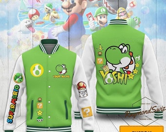 Yoshi Baseball Jacket, Super Mario Baseball Jacket, Custom Yoshi Jacket, Yoshi Jacket Men, Super Mario Gaming Jacket, Gift For Gamers