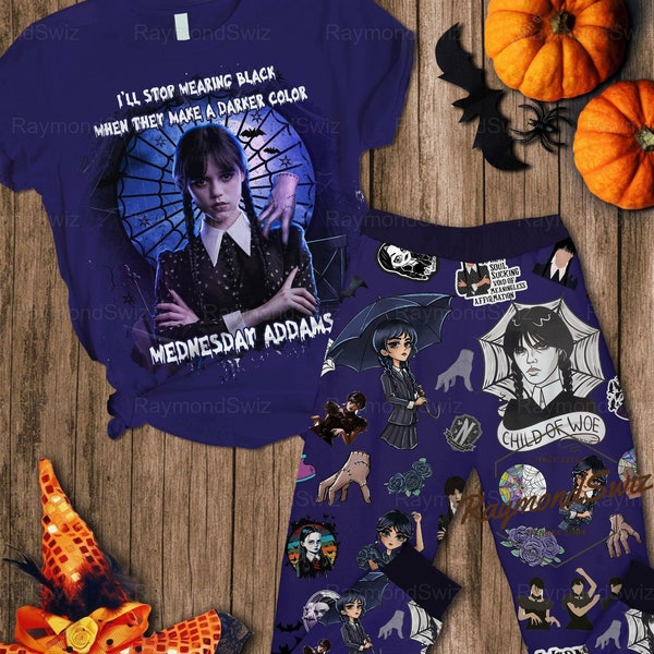 Wednesday Pajamas Set, Wednesday Addams Shirt, Addams Family Pajamas Pants, Horror Movies Pajamas, Wednesday Shirt, Pajamas Family