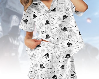 Satin-Pyjama-Set, Star Wars Frauen Nachtwäsche, kurze Pyjama-Set, Film-Fan-Geschenk, passender Pyjama, Geschenk für sie