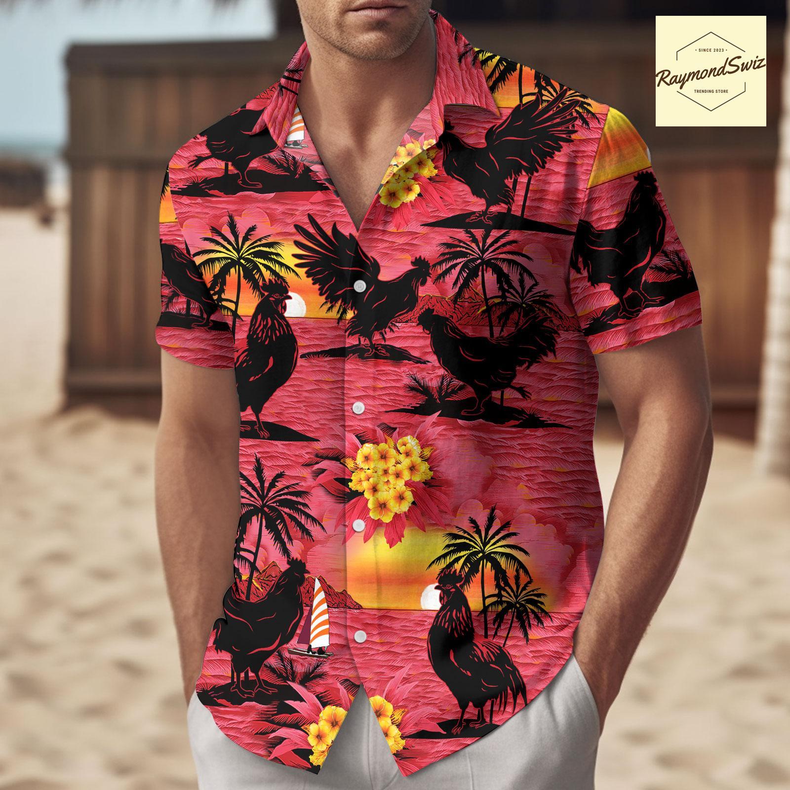 Discover Chicken Hawaiian Shirt, Tropical Chicken Button Down, Funny Chicken Lover Gifts, Aloha Shirt for Farmer, Farm Animal Vacation Outfit