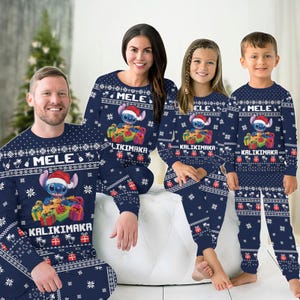 Stitch Familie Pyjamas, Disney Weihnachtspyjamas, Lilo Und Stitch Urlaubspyjamas, Passende Pyjamas Set, Weihnachtsmütze Stitch Pj Set Pants