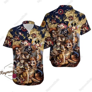 Mickey And Friends Pirates Hawaii Shirt, Disneyland Pirates of Caribbean Hawaiian Shirt, Disney Trip Button Shirt, Hawaiian Shirt Men