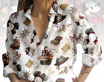 Pirate Adventure Blouse Shirt, Vintage Button Women Shirt, Pirate Women Top, Women Blouse Top, Gift for Fans