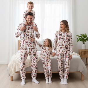 Christmas Family Pajamas, Puppy Long Pajamas, Santa Long Tee & Pants PJs, Family Matching Pajamas Set, Family Sleepwear Xmas Gift