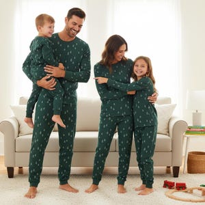 Christmas Tree Family Pajamas, Xmas Tree Long Pajamas, Green Tree Long Sleeve PJs, Christmas Pajamas Set, Pajama Family Gift