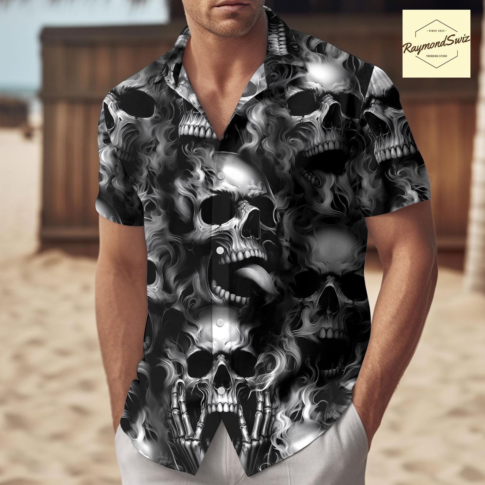 Discover Skull Hawaiian Shirt, Skull Button Shirt, Beach Outfit Summer Gift, Skull Summer Shirt Holiday, Skull Tropical Hawai