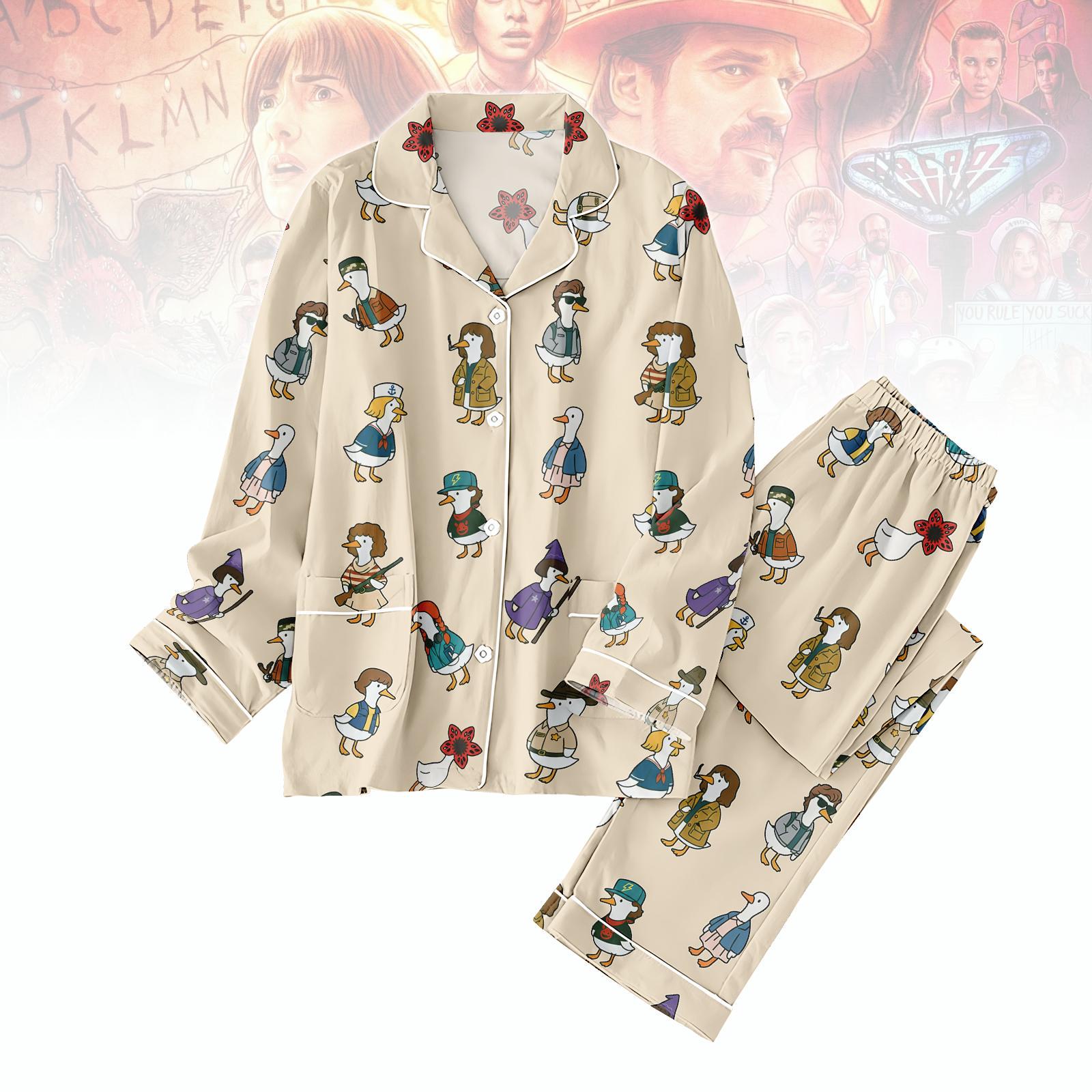 Discover Cartoon Duck Long Pajama Set for Women, Sci-fi Thick Loungewear, Matching Nightwear, Gift for Movie Fans