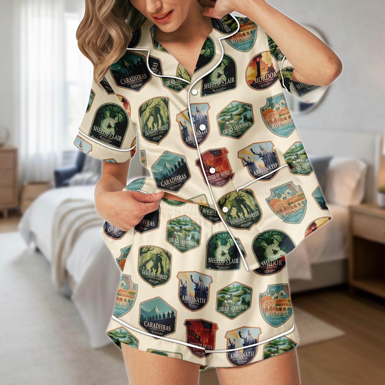 Discover Fantasy Adventure Pajamas Set, Middle-earth Pajamas, Rivendell Short Pajama Set, Mordor Pyjama, Gift for Tolkien Fan