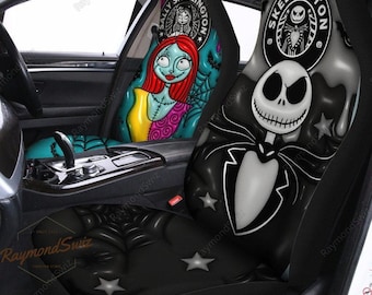 Halloween Jack And Sally Car Seat Covers, Skellington Seat Covers, Halloween Movie Carseat Cover, Front Seat Covers, Nightmare Seat Covers