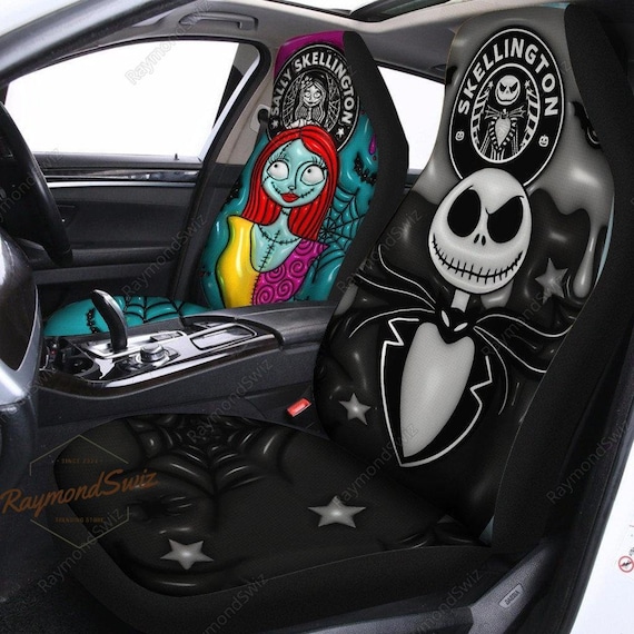 Halloween Jack And Sally Car Seat Covers, Skellington Seat Covers, Halloween Movie Carseat Cover, Front Seat Covers, Nightmare Seat Covers