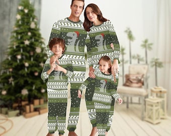 Pijama familiar navideño de dinosaurio y Papá Noel, divertido pijama navideño de T-Rex, pijama navideño de dinosaurio, regalo de Navidad para mujeres, hombres y niños.