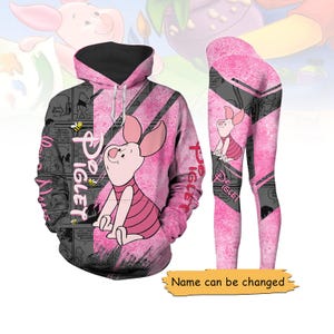 Sudadera con capucha de Halloween Piglet, sudadera con capucha de dibujos animados personalizada, pantalones de yoga Piglet, sudadera con capucha Winnie The Pooh, leggings para mujer, regalo del Día de las Madres