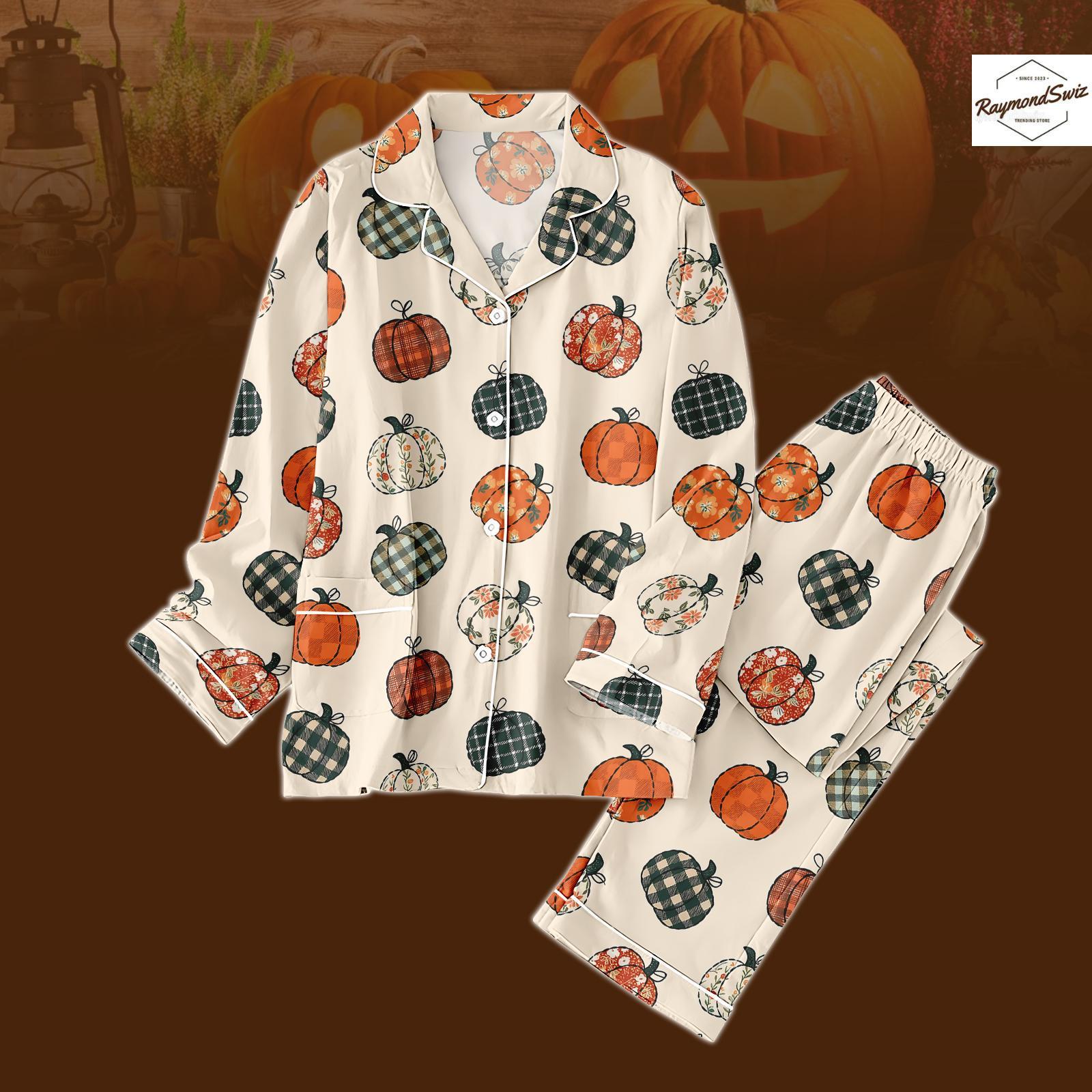 Discover Halloween Pumpkin PJs Long Set, Autumn Vibes Thick PJs, Matching Halloween PJs Set, Pumpkin Long Sleeve & Pants PJs, Halloween Gift