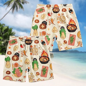 Studio Ghibli Hawaiian Shirt, Anime Button Shirt, Spirited Away Men Shorts, Howl Moving Beach Wear, Anime Cosplay Outfit