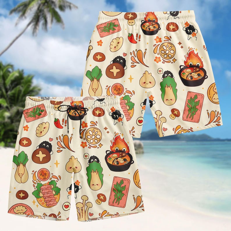 Studio Ghibli Hawaiian Shirt, Anime Button Shirt, Spirited Away Men Shorts, Howl Moving Beach Wear, Anime Cosplay Outfit
