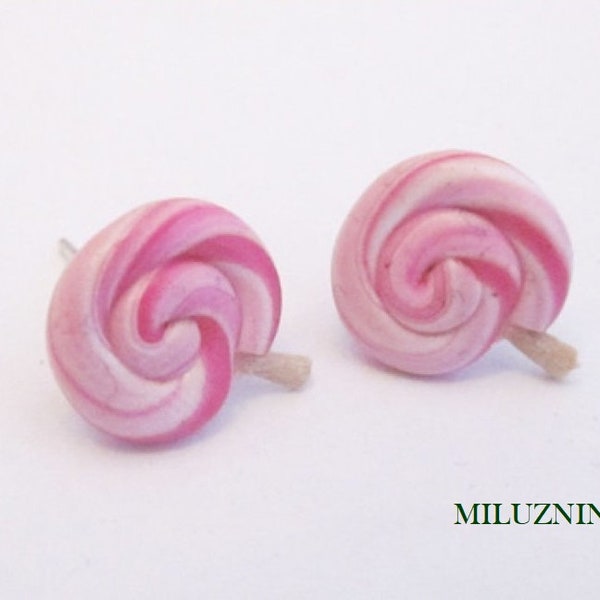 Boucles d'oreilles bonbon sucette lolipop rose en fimo