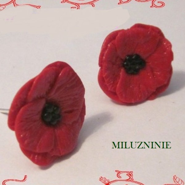 Boucles d'oreilles puce coquelicot rouge en fimo