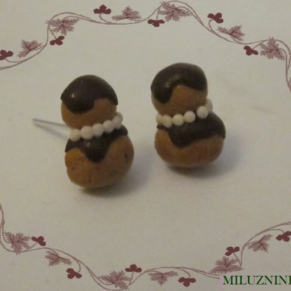 Boucles d'oreilles puce religieuse chocolat en fimo