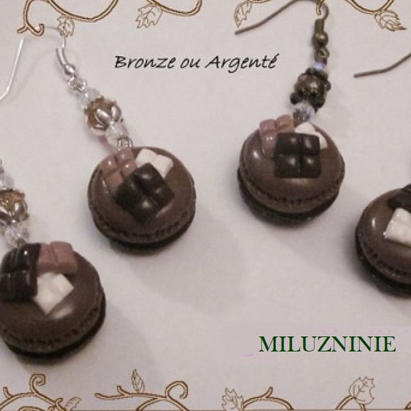 Boucles d'oreille macaron et tablette de chocolat en fimo