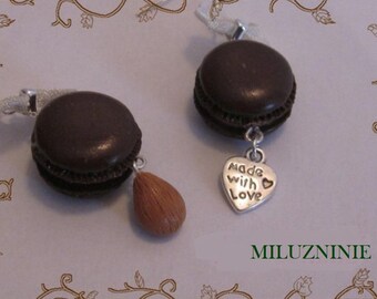 Fancy kawaii chocolate and almond macaroon earring in fimo