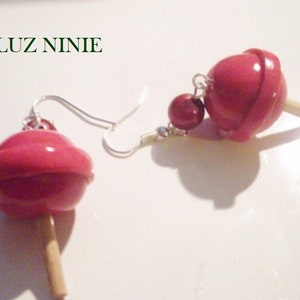 Boucles d'oreilles fantaisie, kawaii sucette gourmande en fimo, fait main Rose