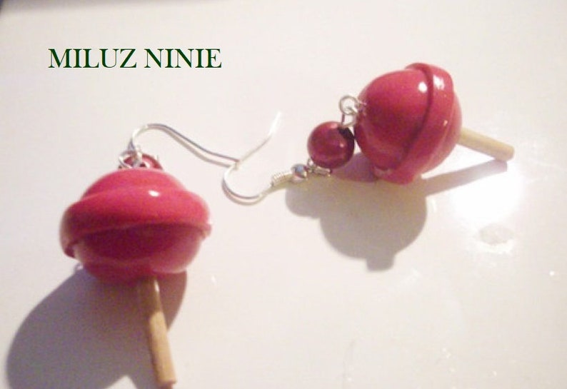 Boucles d'oreilles fantaisie, kawaii sucette gourmande en fimo, fait main Rose