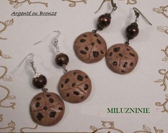 Boucles d'oreilles cookies chocolat en fimo