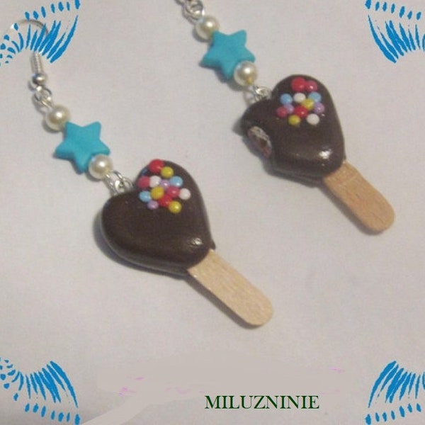 Boucles d'oreilles glace coeur chocolat bonbon en fimo