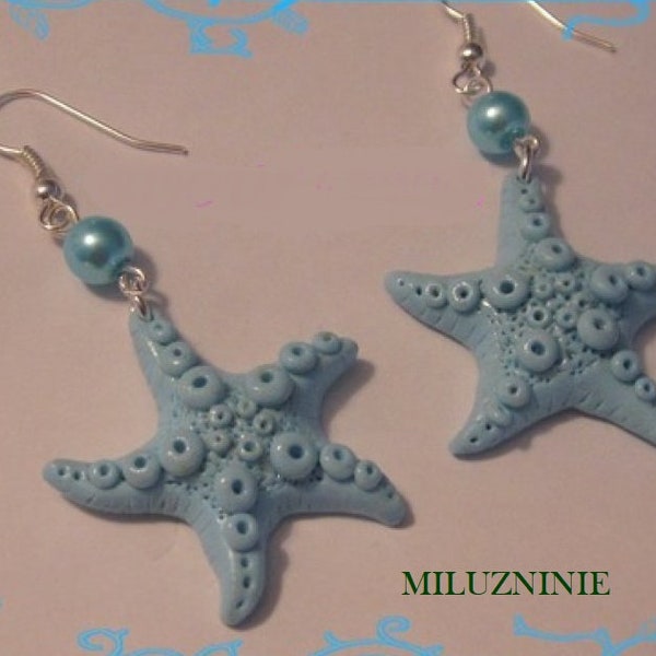 Boucles d'oreilles étoile de mer bleu en fimo