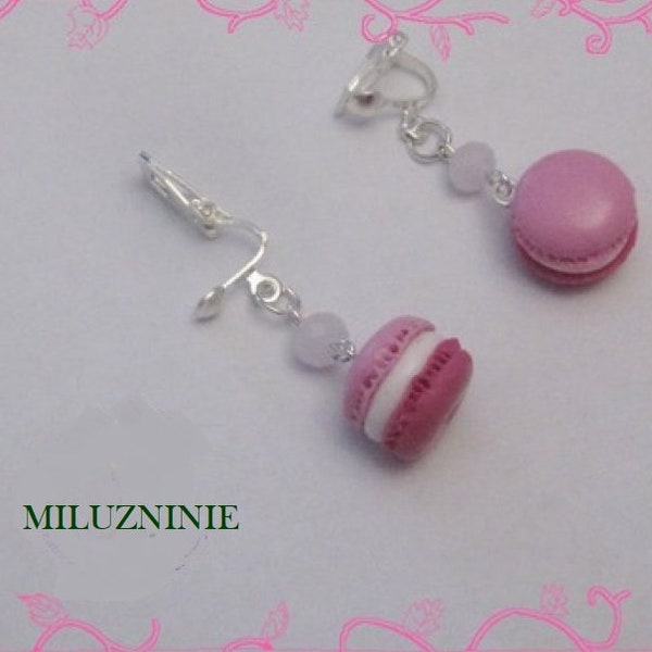 Boucles d'oreilles clips enfants macaron rose en fimo