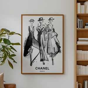 Poster di lusso in bianco e nero con schizzi di moda / Poster femminista della designer Coco / Decorazione per la cameretta delle ragazze / Stampa femminista glamour / Grande stampa artistica