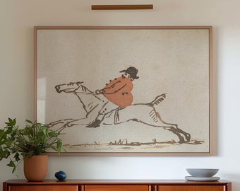 Stout Huntsman on a Galloping Horse - Joseph Crawhall - Horse and Rider - Equestrian Illustration.