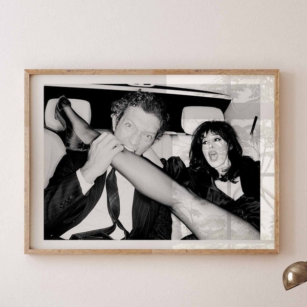 Vincent Cassel, Monica Belluci | Photographie de mode en noir et blanc | Affiche imprimée d'art mural de célébrités