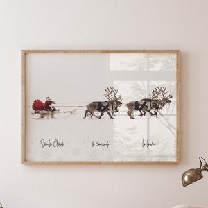Santa Claus Reindeer Sleigh Print: Christmas Holiday Decor (Digital Download)