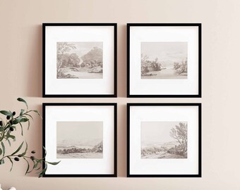 Joseph Farington British Landscape Sketch Art Prints: Gallery Set of 4 (Printable)