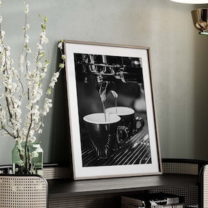 Espresso Machine Black and White Photography Print: Coffee Lover Wall Art